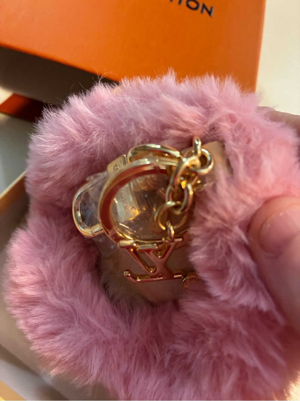 LV Vivienne Pink & Cream Fur Charm Key Holder/ Bag charm with stamp Gold Accents - Picture 4 of 8